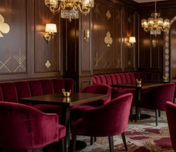 Ekskluzywne wnętrze restauracji Nocaristello z eleganckimi stolami i nastrojowym światłem