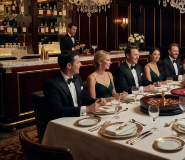 Ekskluzywne wieczorne wydarzenie w restauracji z kasynową atmosferą